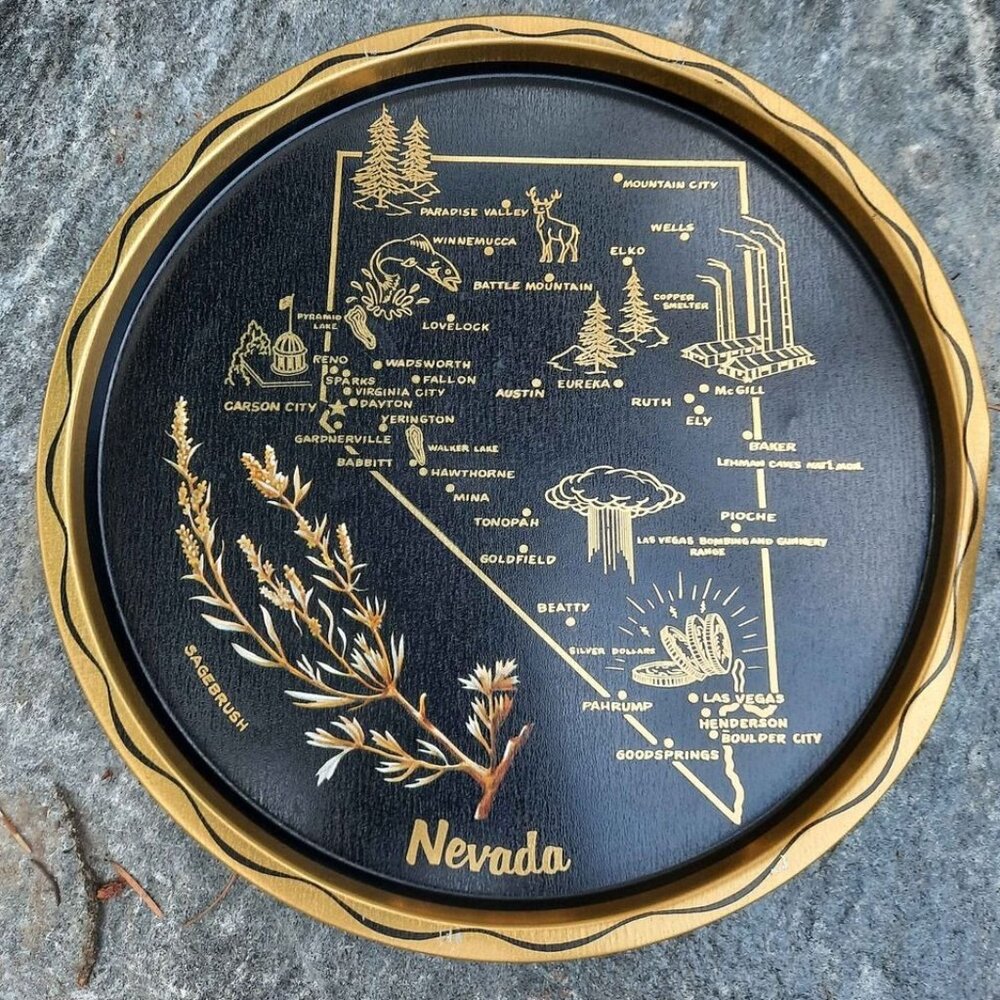 💫 2 for $25 💫 Vintage MCM Nevada State Metal Tray
